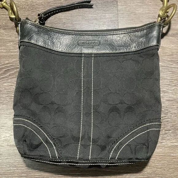 Coach Black Signature Shoulder Bag Canvas Leather Straps - Picture 9 of 11